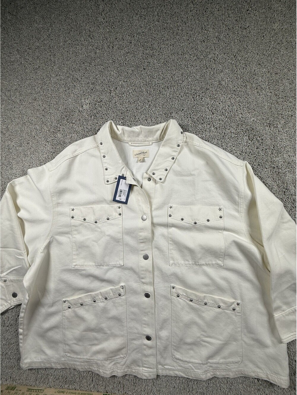 NWT Women's Star Studded Chore Denim Jacket Universal Thread White Size 4X